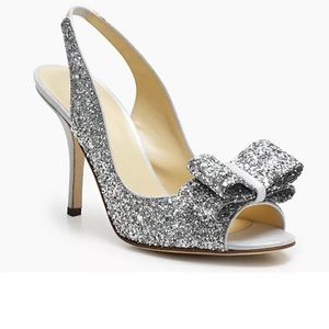 🔥 Kate Spade silver glitter open toe heels 9B
